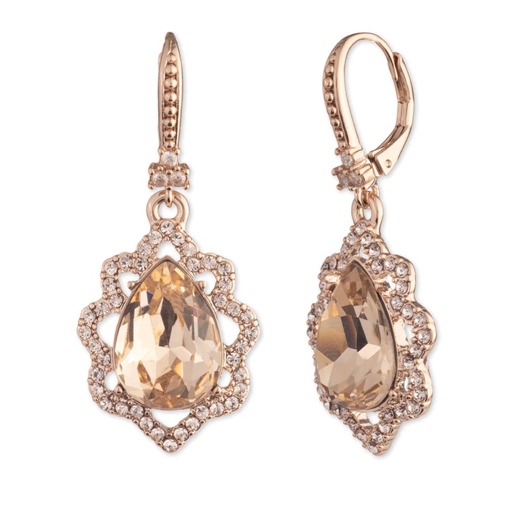 Marchesa Gold Stone Single Pear Crystal Drop Earrings